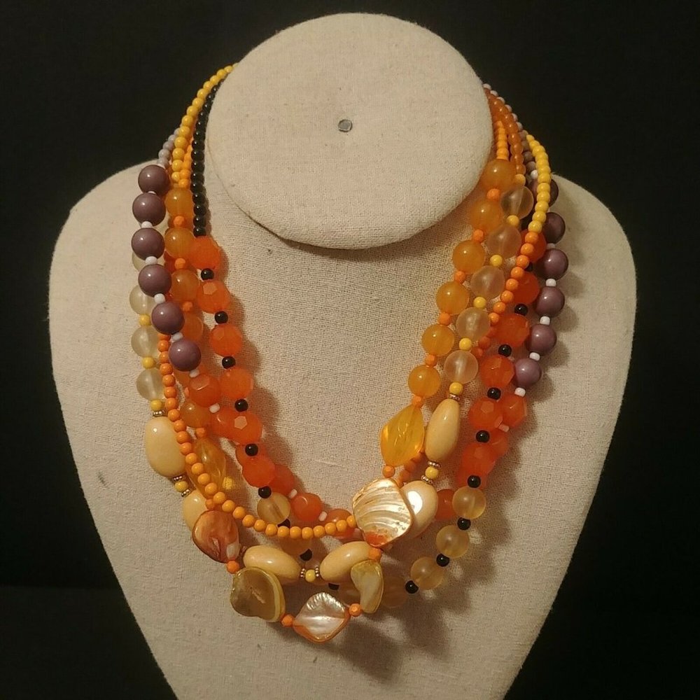 "N" Napier Multicolour/ Strand Necklace Acrylic Mother Pearl Seed Necklace